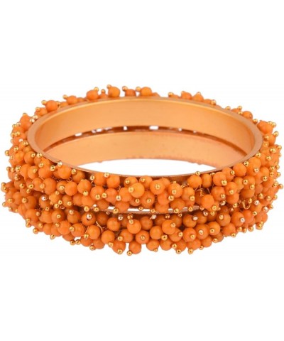 Fashion Jewelry Indian Bollywood Gold Tone Crystal Beaded Bracelets Bangle Set (2 Pieces) For Women, 2-8, Alloy Orange Color ...