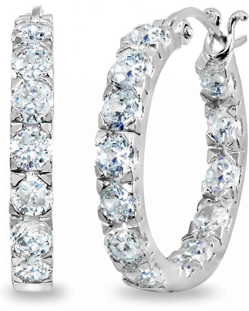 Sterling Silver 3mm Inside Out Cubic Zirconia Round Hoop Earrings, Options Available 3x20mm Silver $15.94 Earrings