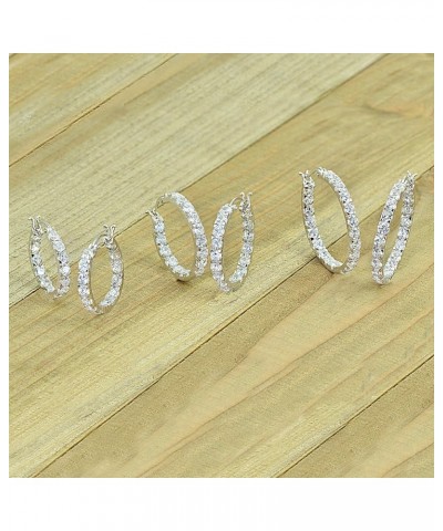 Sterling Silver 3mm Inside Out Cubic Zirconia Round Hoop Earrings, Options Available 3x20mm Silver $15.94 Earrings