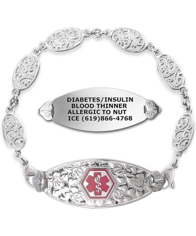 Custom Engraved Medical Alert Bracelets for Women, Medical Bracelet, Medical ID Bracelet w/Free Engraving–Blooming Cherry Blo...