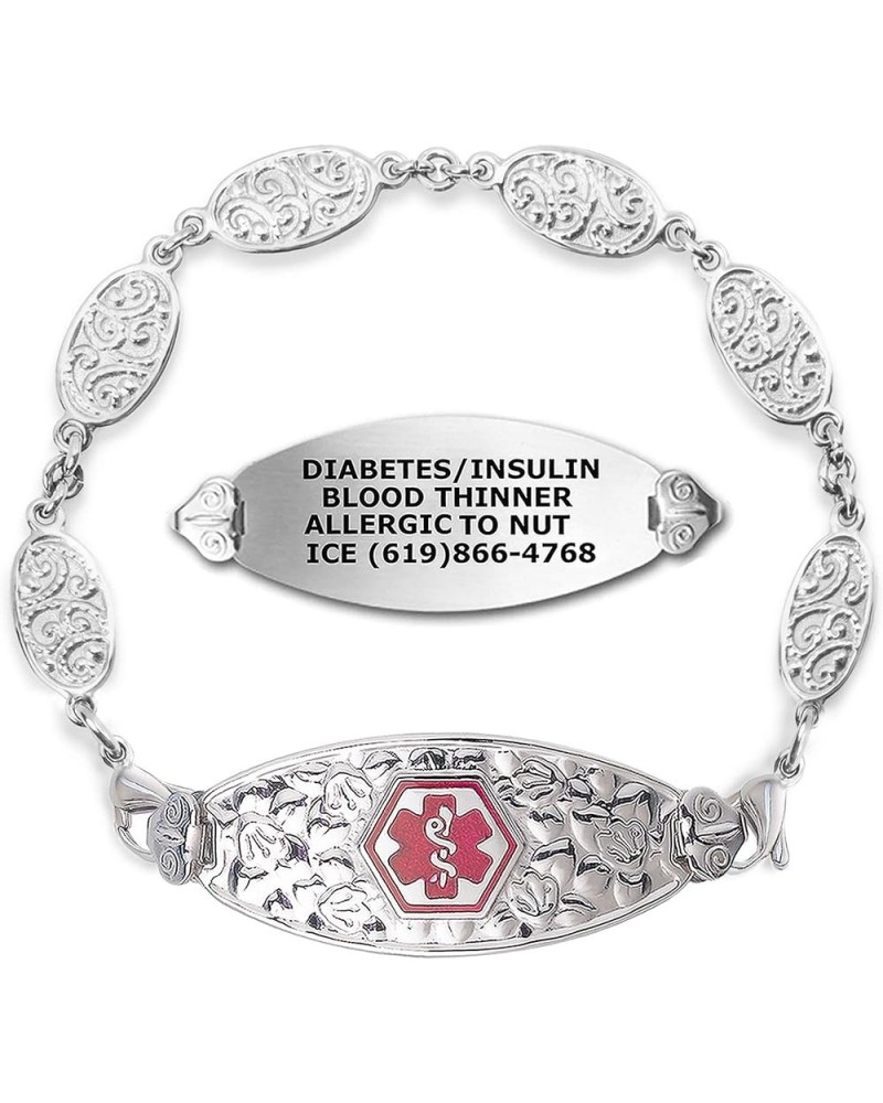 Custom Engraved Medical Alert Bracelets for Women, Medical Bracelet, Medical ID Bracelet w/Free Engraving–Blooming Cherry Blo...