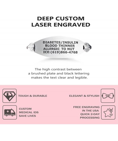 Custom Engraved Medical Alert Bracelets for Women, Medical Bracelet, Medical ID Bracelet w/Free Engraving–Blooming Cherry Blo...