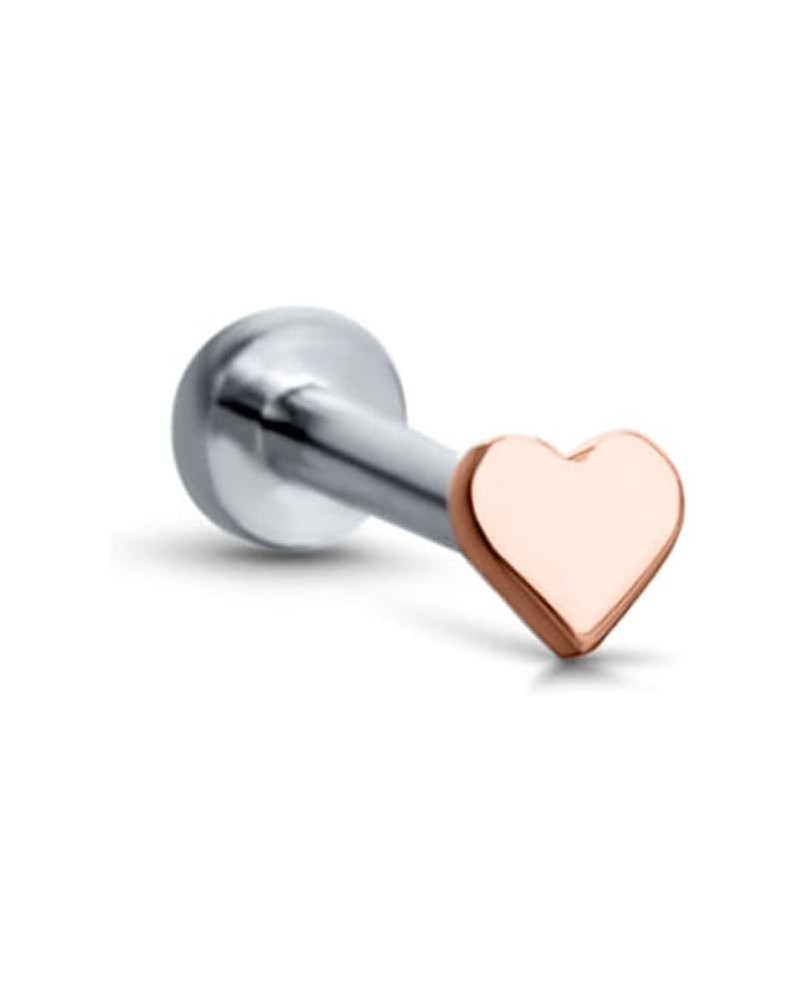 Titanium Labret Monroe Ear Cartilage Threadless Push Pin Nose Stud Heart Choose Your Color, Size & Gauge Rose-Tone-16G-3/16" ...