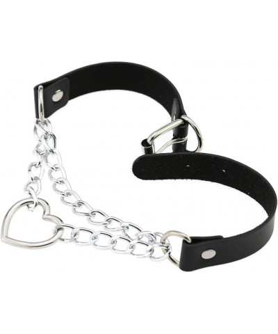 PU Simulated Leather Gothic Punk Black-tone Silver-tone Heart Ring Cuban Curb Link Chain Adjustable Neckband Collar Choker Si...