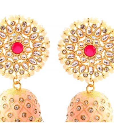 Earrings Gold Plated Elegant Traditional Wedding Festive Wear Pearl Polki Ad Cz Handmade Meena Work Faux Kundan Floral Enamel...