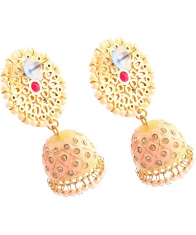 Earrings Gold Plated Elegant Traditional Wedding Festive Wear Pearl Polki Ad Cz Handmade Meena Work Faux Kundan Floral Enamel...