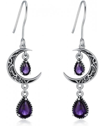 Moon Earrings for Women 925 Sterling Silver Celtic Moon Dangle Drop Earrings Emerald / Amethyst / Ruby / Sapphire/ Pink / Per...