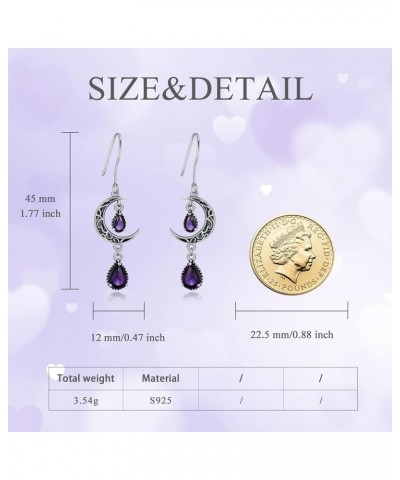 Moon Earrings for Women 925 Sterling Silver Celtic Moon Dangle Drop Earrings Emerald / Amethyst / Ruby / Sapphire/ Pink / Per...