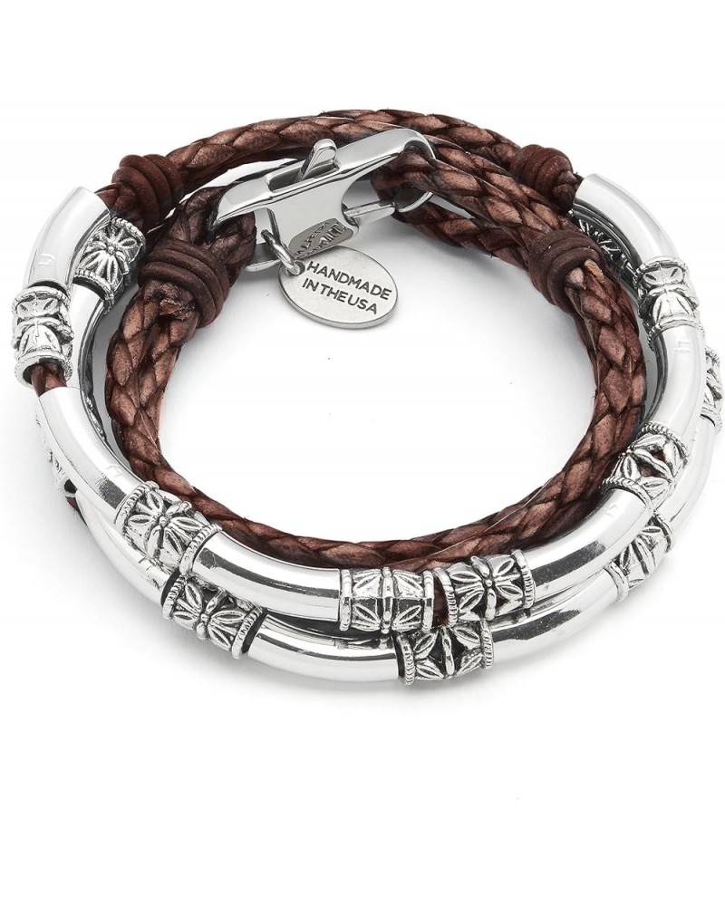 Mini Maxi Silver Plated Braided Leather Women's Wrap Bracelet Natural Mocha X-Large $65.00 Bracelets