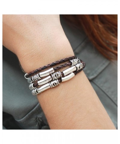 Mini Maxi Silver Plated Braided Leather Women's Wrap Bracelet Natural Mocha X-Large $65.00 Bracelets