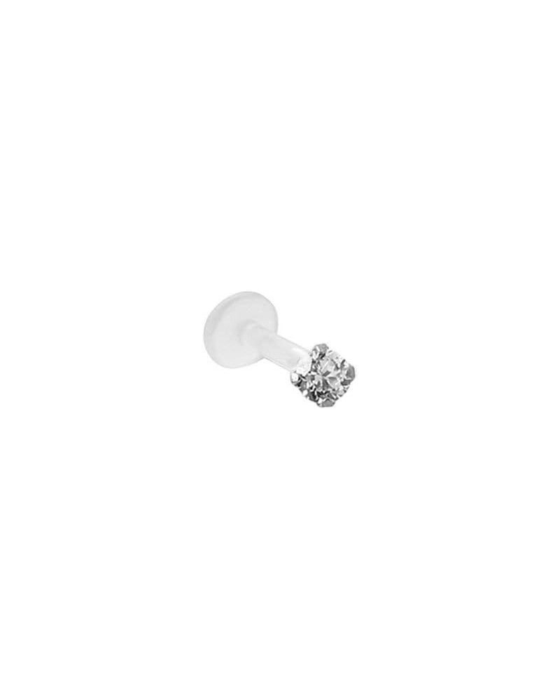 925 Sterling Silver Labret Nose Ring Stud Bioflex Post 3/16, 1/4, 9/32, 5/16, 3/8 2.5mm CZ 16G or 18G 16G - Aqua - 1/4" Labre...