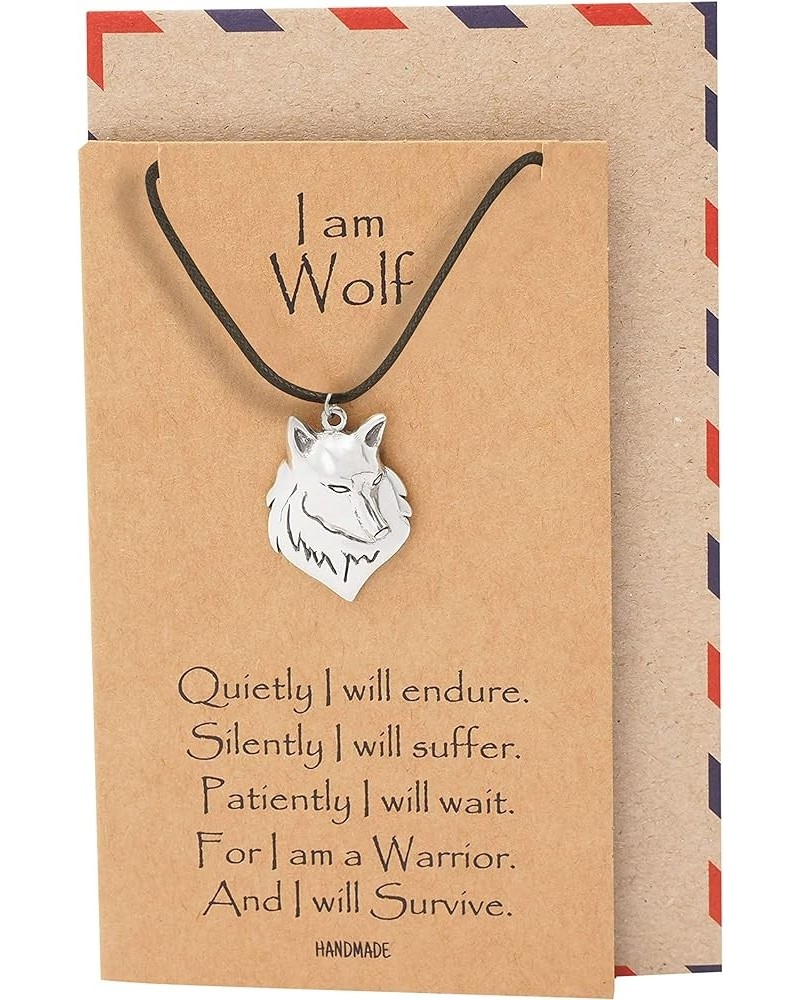 Wolf Necklace, Nature Inspired Pendants, Tribal Inspirational Gifts, Wolf Spirit Necklace Silver Tone with Black Cord $13.47 ...