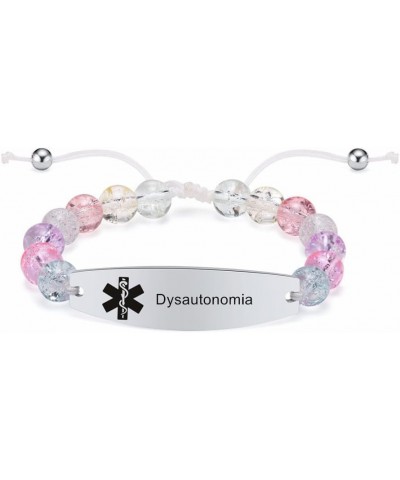 Personalized Medical Alert Bracelet for Women Girls,Customized Name ICE Medic ID Wristband Pink Beads Laser Engraving ID Brac...