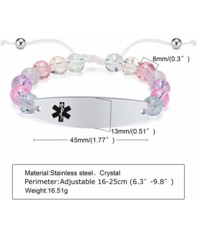 Personalized Medical Alert Bracelet for Women Girls,Customized Name ICE Medic ID Wristband Pink Beads Laser Engraving ID Brac...