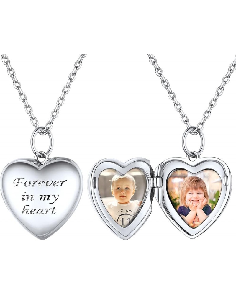 Personalized 925 Sterling Silver Forever in My Heart Locket Necklace That Holds Pictures Custom Photo Locket Necklace for Wom...