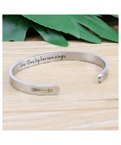 Inspirational Bracelet for Women Motivational Mantra Cuff Jewelry Stainless Steel Birthday Graduation Gifts She flies by her ...