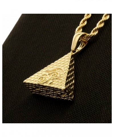 Iced Simulated Diamond 14K Gold Plated Egyptian Eye of Horus Pyramid Pendant & 4mm 24" Rope Chain Hip Hop Jewelry Fashion Nec...