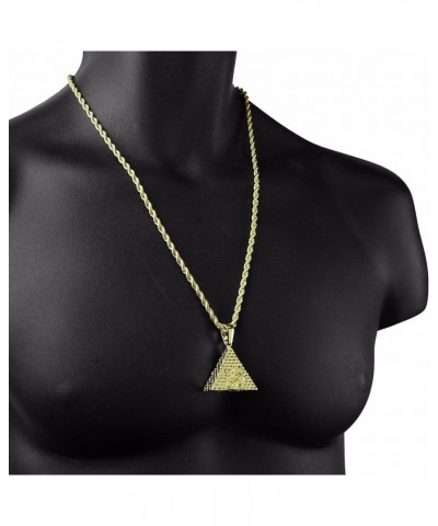 Iced Simulated Diamond 14K Gold Plated Egyptian Eye of Horus Pyramid Pendant & 4mm 24" Rope Chain Hip Hop Jewelry Fashion Nec...