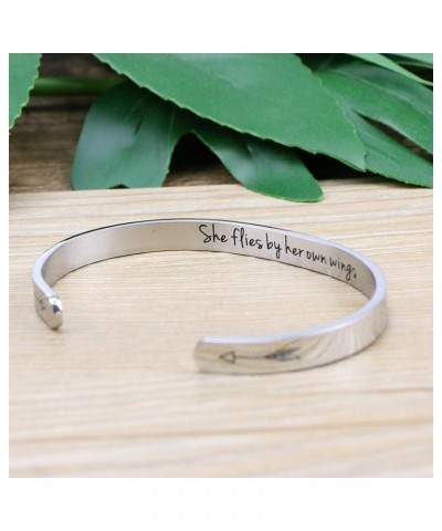 Inspirational Bracelet for Women Motivational Mantra Cuff Jewelry Stainless Steel Birthday Graduation Gifts She flies by her ...