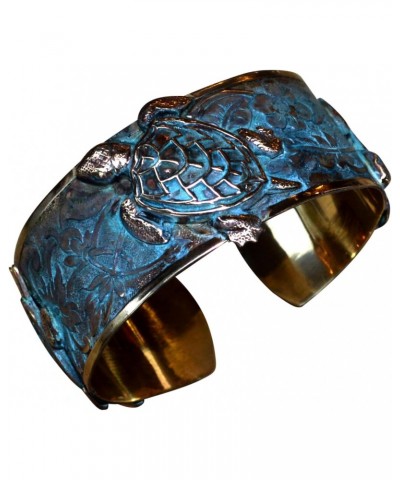 Classic Sea Turtle Cuff Bracelet - USA Made - Verdigris Patina Brass $48.90 Bracelets