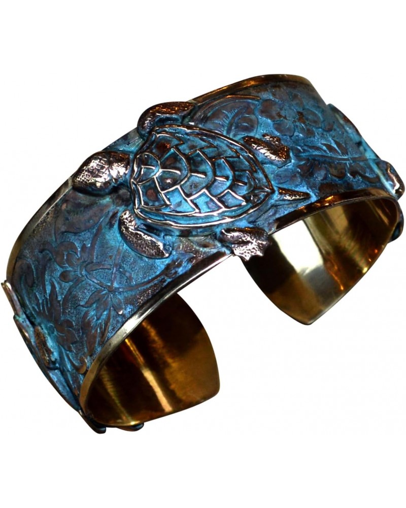 Classic Sea Turtle Cuff Bracelet - USA Made - Verdigris Patina Brass $48.90 Bracelets