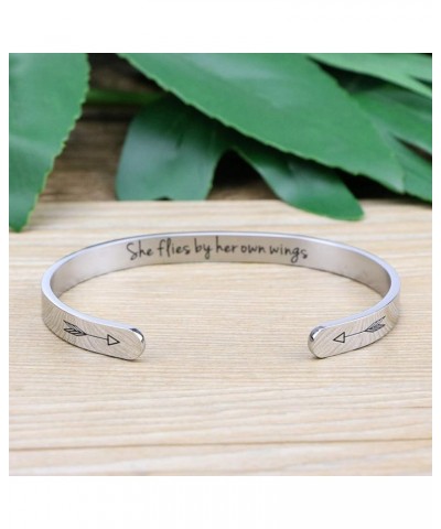 Inspirational Bracelet for Women Motivational Mantra Cuff Jewelry Stainless Steel Birthday Graduation Gifts She flies by her ...