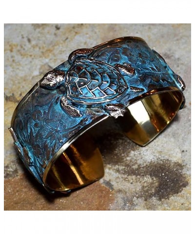 Classic Sea Turtle Cuff Bracelet - USA Made - Verdigris Patina Brass $48.90 Bracelets