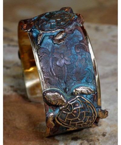 Classic Sea Turtle Cuff Bracelet - USA Made - Verdigris Patina Brass $48.90 Bracelets