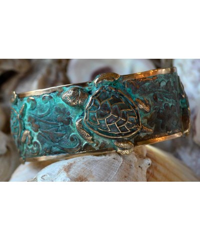 Classic Sea Turtle Cuff Bracelet - USA Made - Verdigris Patina Brass $48.90 Bracelets