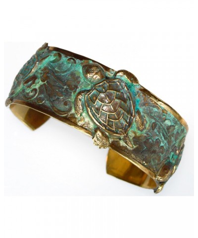 Classic Sea Turtle Cuff Bracelet - USA Made - Verdigris Patina Brass $48.90 Bracelets