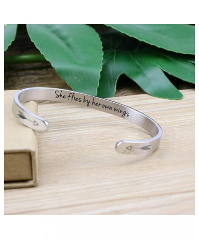 Inspirational Bracelet for Women Motivational Mantra Cuff Jewelry Stainless Steel Birthday Graduation Gifts She flies by her ...