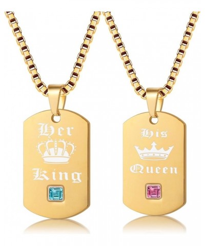 His Queen & Her King Couples Square Pendant Necklaces for Men and Women Black and Gold Color Titanium SN115 Yellow Pairs/ Kin...