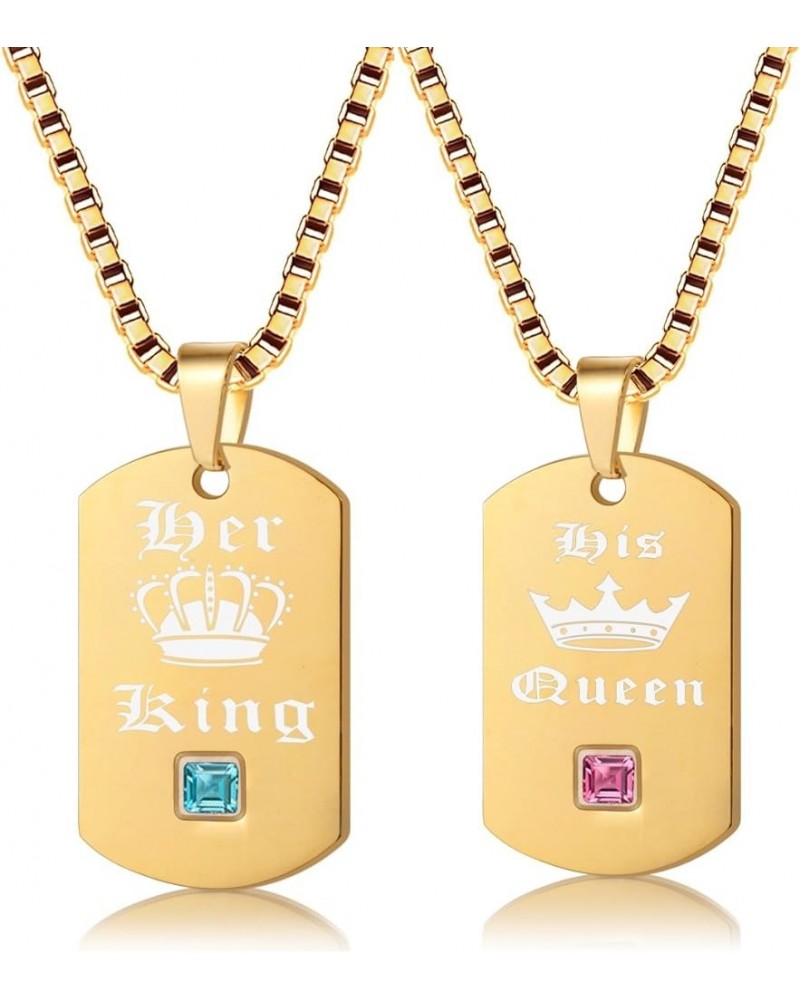 His Queen & Her King Couples Square Pendant Necklaces for Men and Women Black and Gold Color Titanium SN115 Yellow Pairs/ Kin...