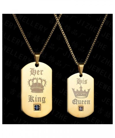 His Queen & Her King Couples Square Pendant Necklaces for Men and Women Black and Gold Color Titanium SN115 Yellow Pairs/ Kin...