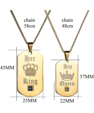 His Queen & Her King Couples Square Pendant Necklaces for Men and Women Black and Gold Color Titanium SN115 Yellow Pairs/ Kin...