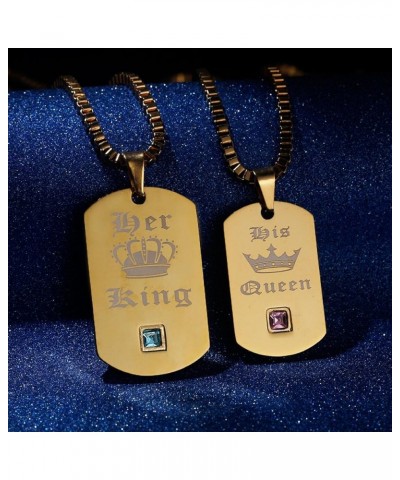 His Queen & Her King Couples Square Pendant Necklaces for Men and Women Black and Gold Color Titanium SN115 Yellow Pairs/ Kin...