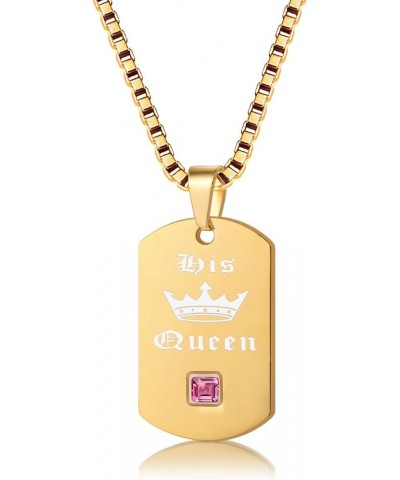 His Queen & Her King Couples Square Pendant Necklaces for Men and Women Black and Gold Color Titanium SN115 Yellow Pairs/ Kin...