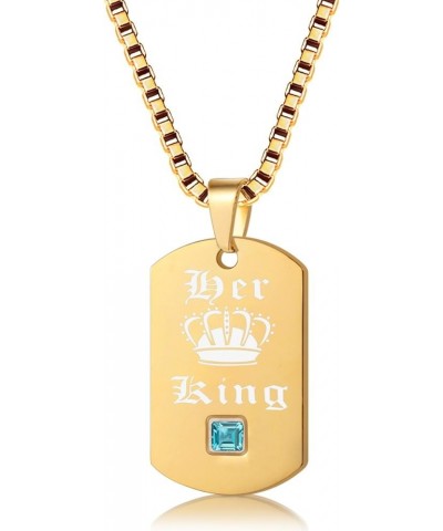 His Queen & Her King Couples Square Pendant Necklaces for Men and Women Black and Gold Color Titanium SN115 Yellow Pairs/ Kin...