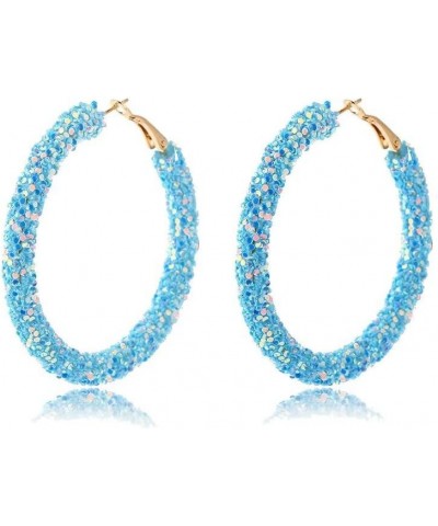 Big Circle Hoop Dangle Earrings Sequins Hoop Earrings for Women Girls Bohemian Glitter Wrapped Gold Plated Dangle Drop Earrin...