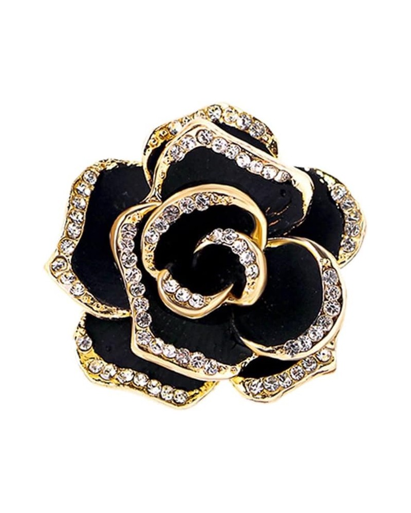 Flower Brooch Pins for Women Men Camellia Brooch Rhinestone Pin Flower Bouquet Fashion Brooch Jewelry for Wedding Party Black...