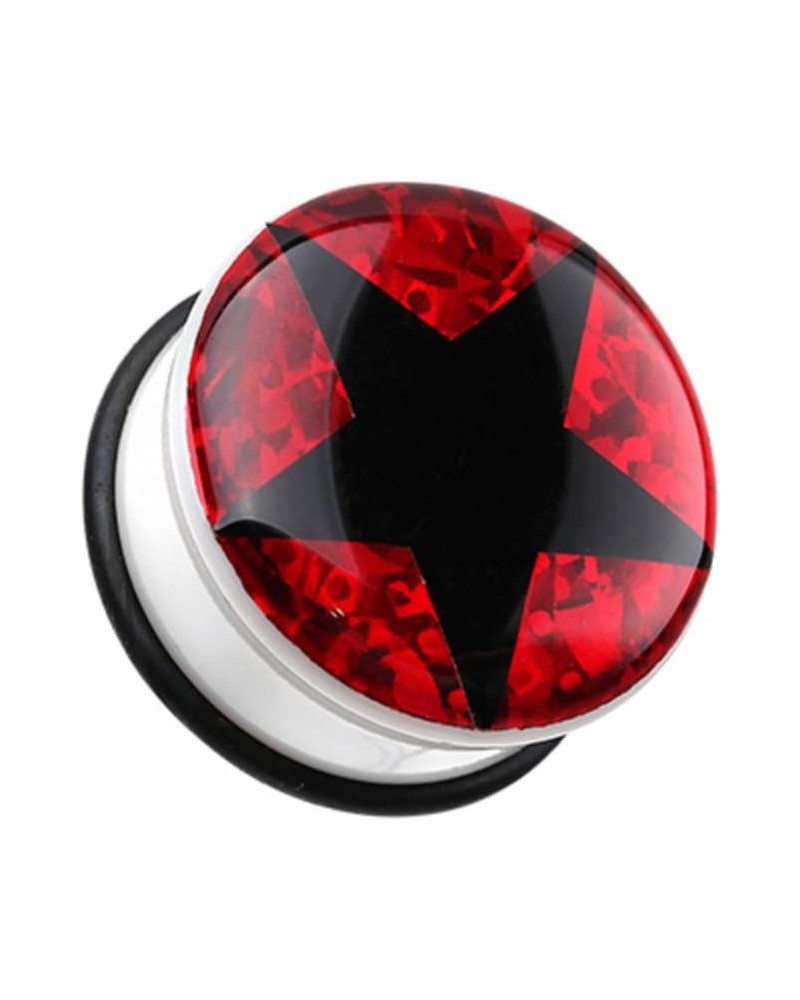 Star Glitter Single Flared WildKlass Ear Gauge Plug (Sold as Pairs) 1" (25mm) Red $9.24 Body Jewelry