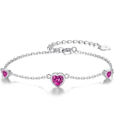 925 Sterling Silver Heart Birthstone Bracelet for Women - Birthday Thanksgiving Day Christmas Valentine's Day Cute Gifts Jewe...