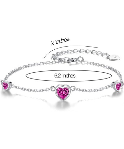 925 Sterling Silver Heart Birthstone Bracelet for Women - Birthday Thanksgiving Day Christmas Valentine's Day Cute Gifts Jewe...