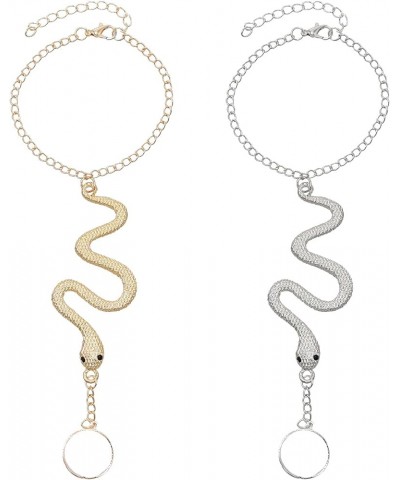 2Pcs Gold Silver Hand Chain Set Ring Bracelets for Women,Snake Butterfly Finger Ring Bracelets dainty Hand Jewelry for Women ...