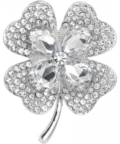 Four Leaf Clover Brooch Pin Clear Silvery Tone $13.43 Brooches & Pins