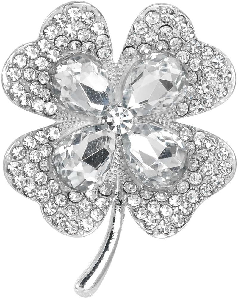 Four Leaf Clover Brooch Pin Clear Silvery Tone $13.43 Brooches & Pins