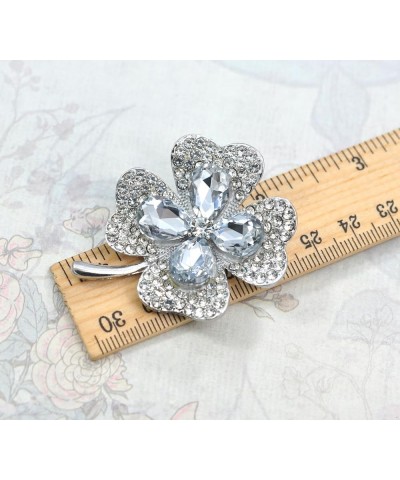 Four Leaf Clover Brooch Pin Clear Silvery Tone $13.43 Brooches & Pins