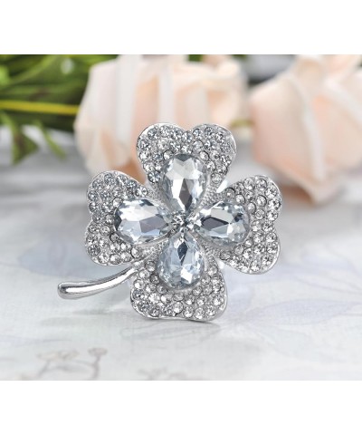 Four Leaf Clover Brooch Pin Clear Silvery Tone $13.43 Brooches & Pins