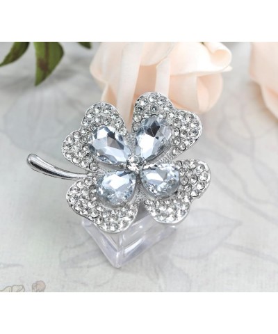 Four Leaf Clover Brooch Pin Clear Silvery Tone $13.43 Brooches & Pins