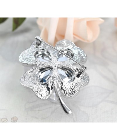 Four Leaf Clover Brooch Pin Clear Silvery Tone $13.43 Brooches & Pins